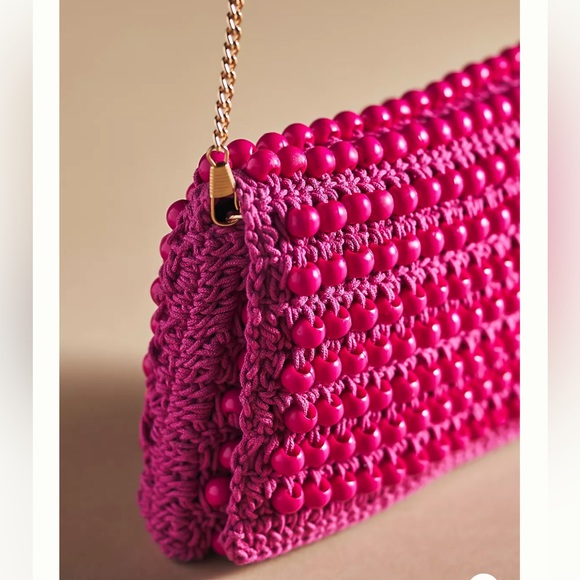 Anthropologie Beaded Crochet Clutch in Pink - Picture 3 of 5